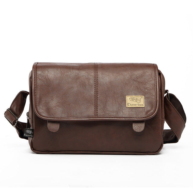 Retro Black Leather Satchel for Men - Casual Shoulder Bag