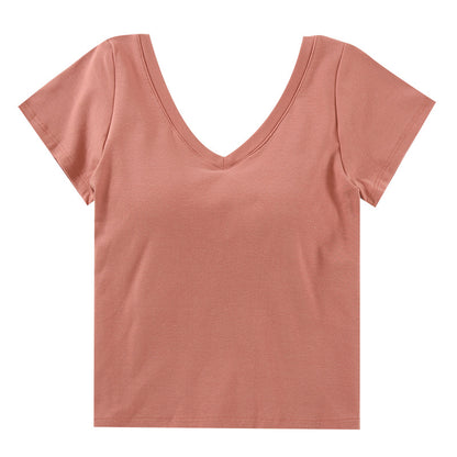 Crop Top with Built-in Bra and V-Neck Design for Women