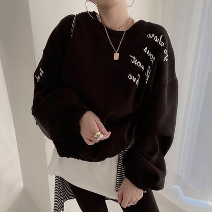 Loose Letter Print Pullover Sweater for Women