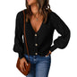 Solid Color Rhombus Puff Sleeve Knit Sweater Coat
