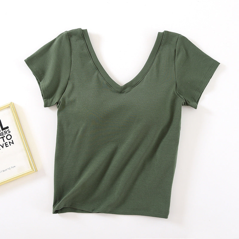 Crop Top with Built-in Bra and V-Neck Design for Women
