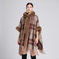 Fur Collar Knitted Poncho with Hoodie