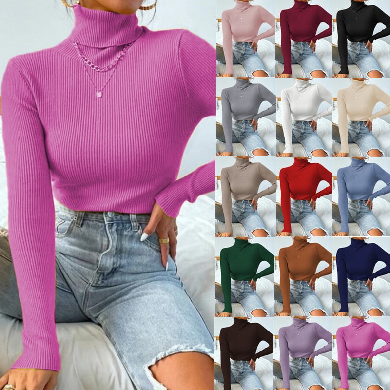 High Neck Knitted Pullover Sweater for Women