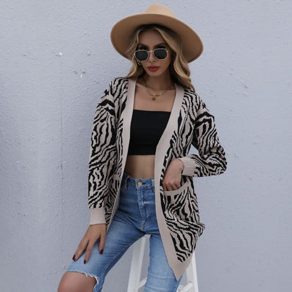 Striped Loose Knit Cardigan Sweater for Women