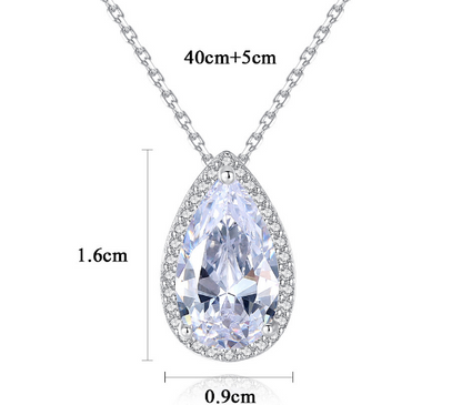 S925 Silver Long Water Drop Pendant Crystal Necklace