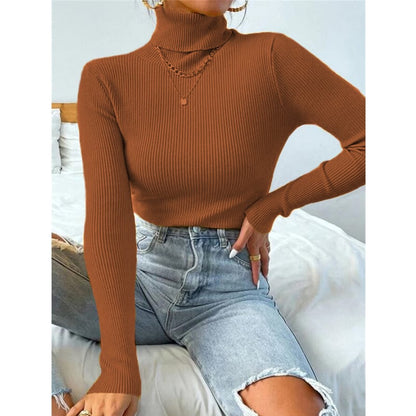 High Neck Knitted Pullover Sweater for Women