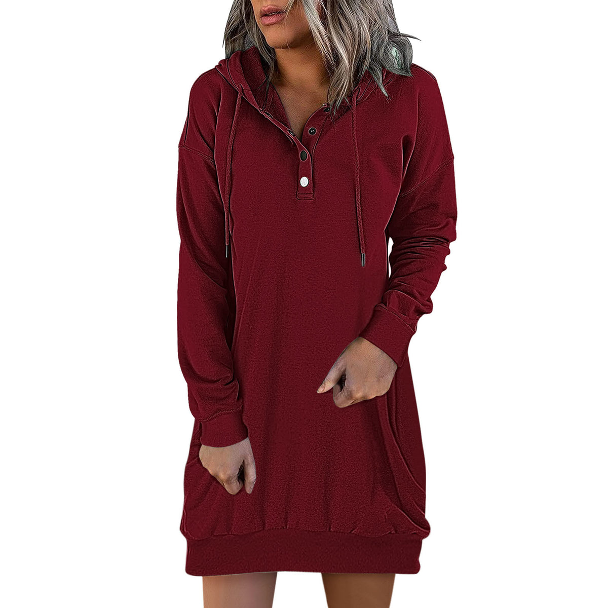 Solid Hooded Drawstring Sweater for Women