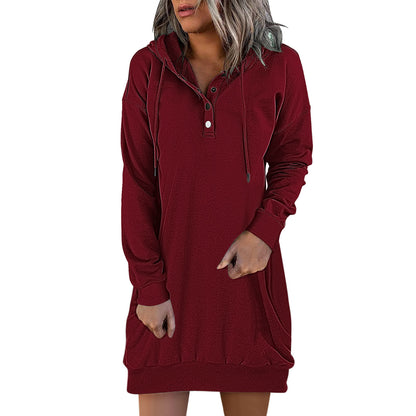Solid Hooded Drawstring Sweater for Women