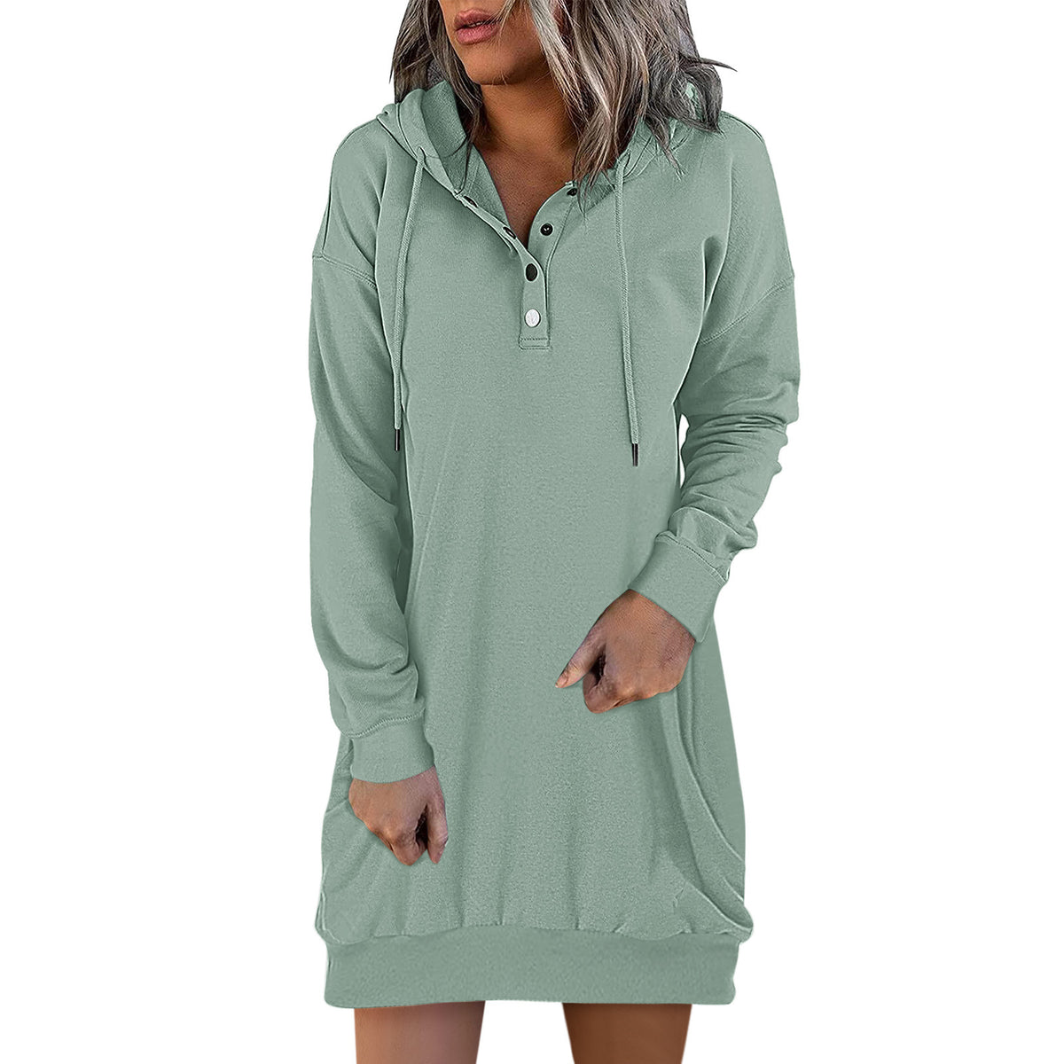 Solid Hooded Drawstring Sweater for Women