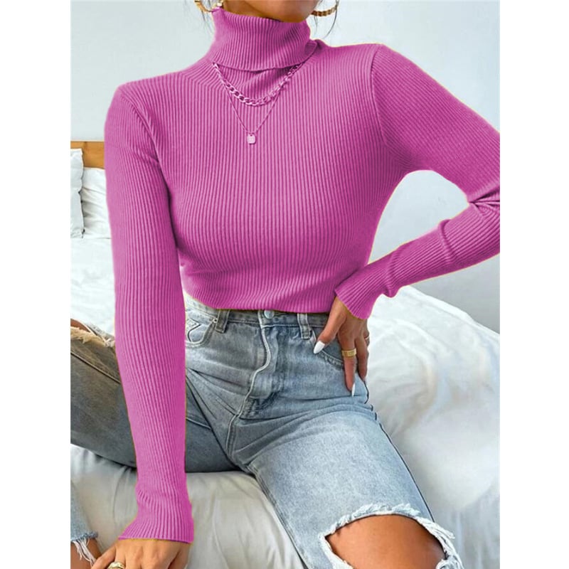High Neck Knitted Pullover Sweater for Women