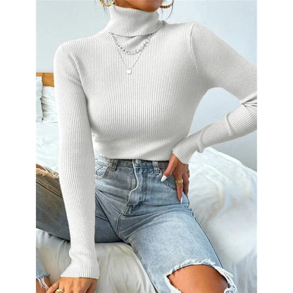 High Neck Knitted Pullover Sweater for Women