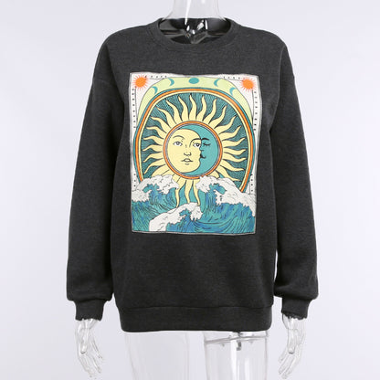 Knitted Print Long Sleeve Sweater for Women