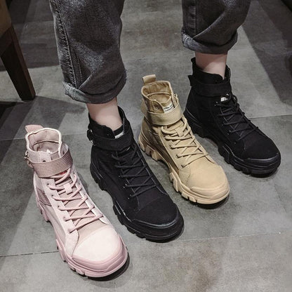 Women's Retro High-Top Martin Boots with Thick Sole